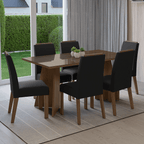 Juego de Comedor Madrid con 6 Sillas - Tablero de Madera y Cristal Marrón/Oxford