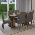 Juego de Comedor Madrid con 6 Sillas - Tablero de Madera y Cristal Marrón/Plateado