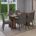 Juego de Comedor Madrid con 6 Sillas - Tablero de Madera y Cristal Marrón/Plateado