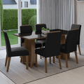 Juego de Comedor Madrid con 6 Sillas - Tablero de Madera y Cristal Marrón/Negro/Oxford
