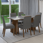 Juego de Comedor Madrid con 6 Sillas - Tablero de Madera y Cristal Marrón/Gris/Plateado