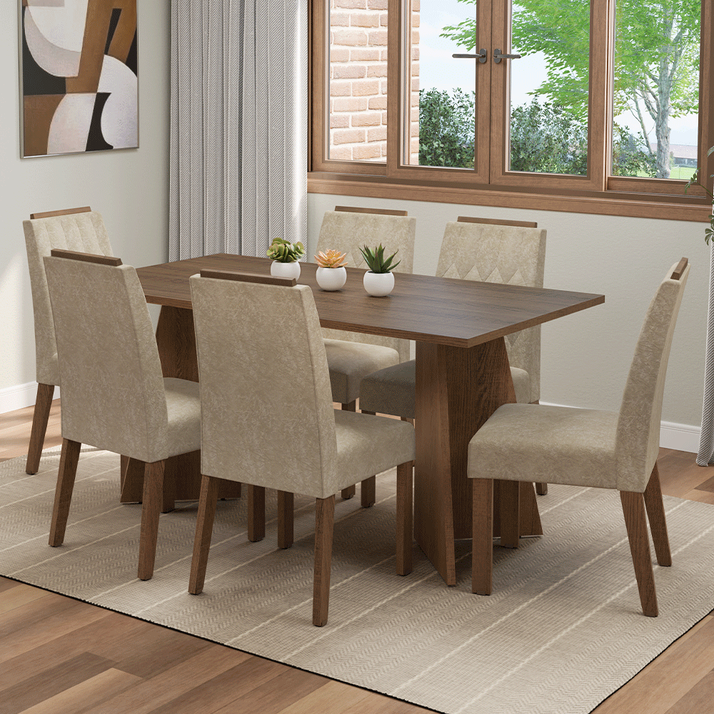 Juego de Comedor Leon con 6 Sillas Marrón/Imperial