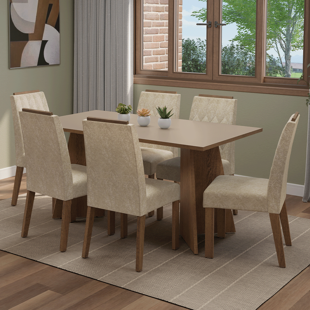 Juego de Comedor Leon con 6 Sillas Marrón/Crema/Imperial