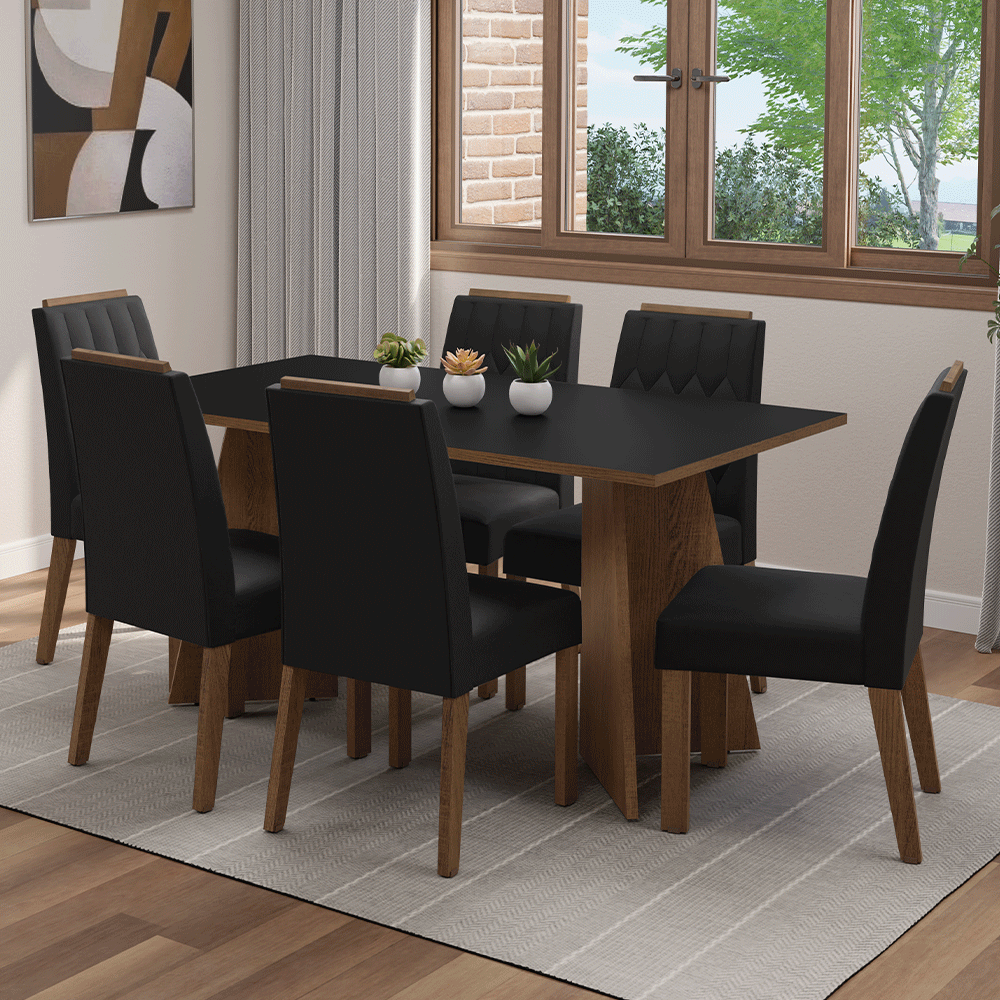 Juego de Comedor Leon con 6 Sillas Marrón/Negro/Oxford