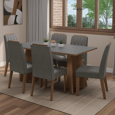 Juego de Comedor Leon con 6 Sillas Marrón/Gris/Plateado