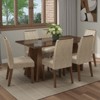 Juego de Comedor Sintra con 6 Sillas - Tablero de Madera y Cristal Marrón/Imperial