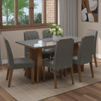Juego de Comedor Sintra con 6 Sillas - Tablero de Madera y Cristal Marrón/Gris/Plateado