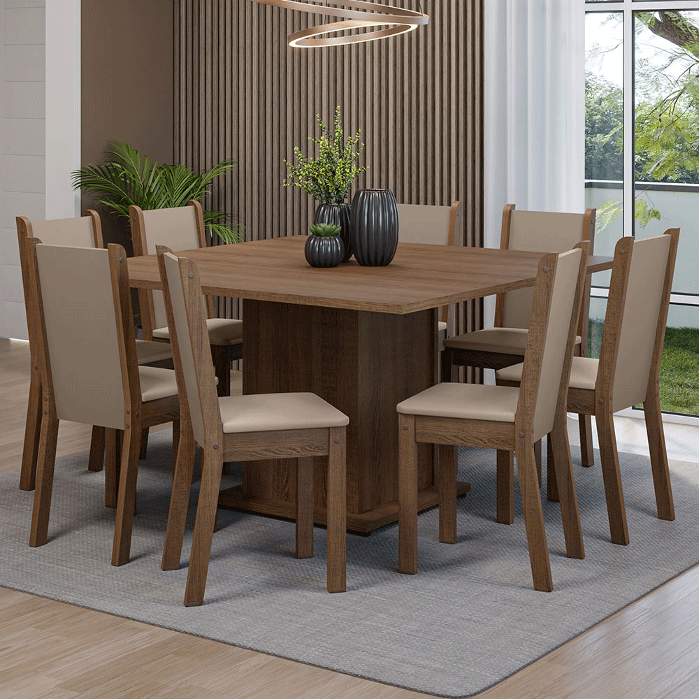 Juego de Comedor Marisa con 8 Sillas Marrón/Crema/Beige