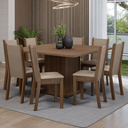 Juego de Comedor Marisa con 8 Sillas Marrón/Crema/Beige