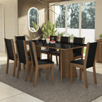 Juego de Comedor Justine con 8 Sillas - Tablero de Madera y Cristal Marrón/Negro