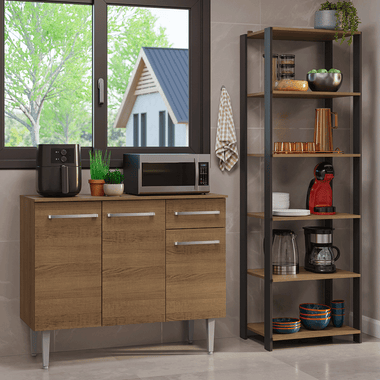 Kit Mueble de Cocina Bajo 1.05 m + Estante Organizador Multiuso 5 Niveles Marrón