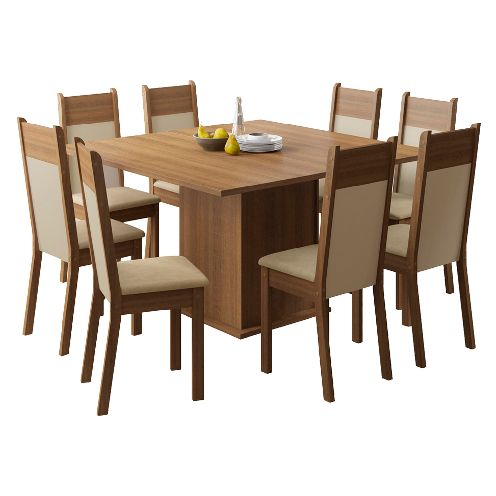 Juego de Comedor Panamá con 8 Sillas Marrón/Crema/Sintético Beige