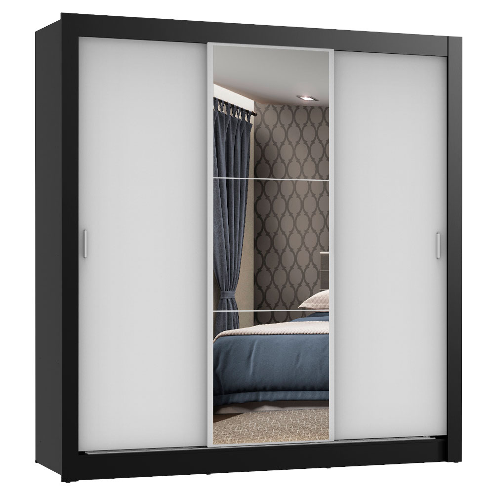 Clóset Monaco 3 Puertas Corredizas 1 Espejo Negro/Blanco 170 cm x 205 cm x 51 cm