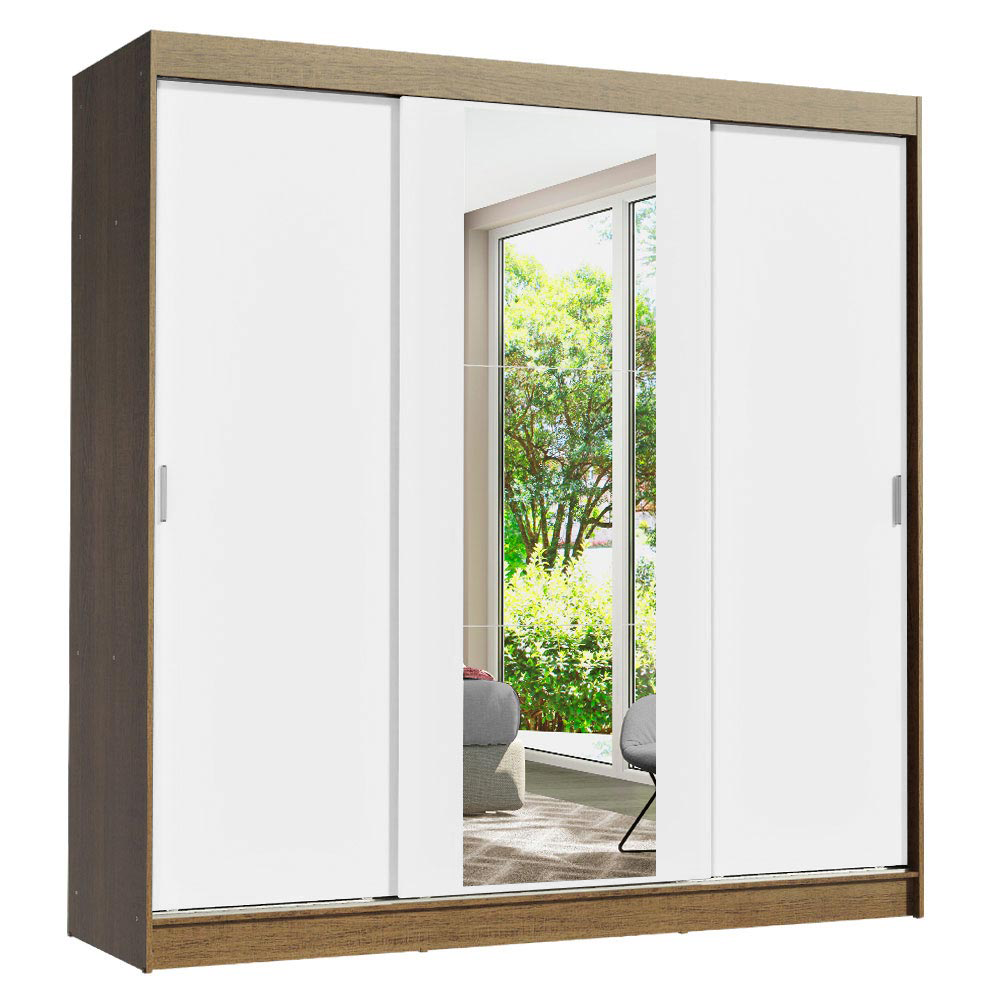 Clóset Reno 3 Puertas Corredizas 1 Espejo Marrón/Blanco 180 cm x 205 cm x 54 cm