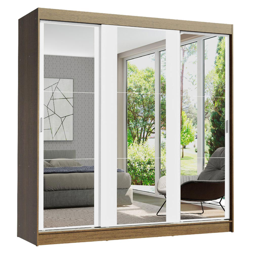 Clóset Reno 3 Puertas Corredizas con Espejos Marrón/Blanco 180 cm x 205 cm x 54 cm