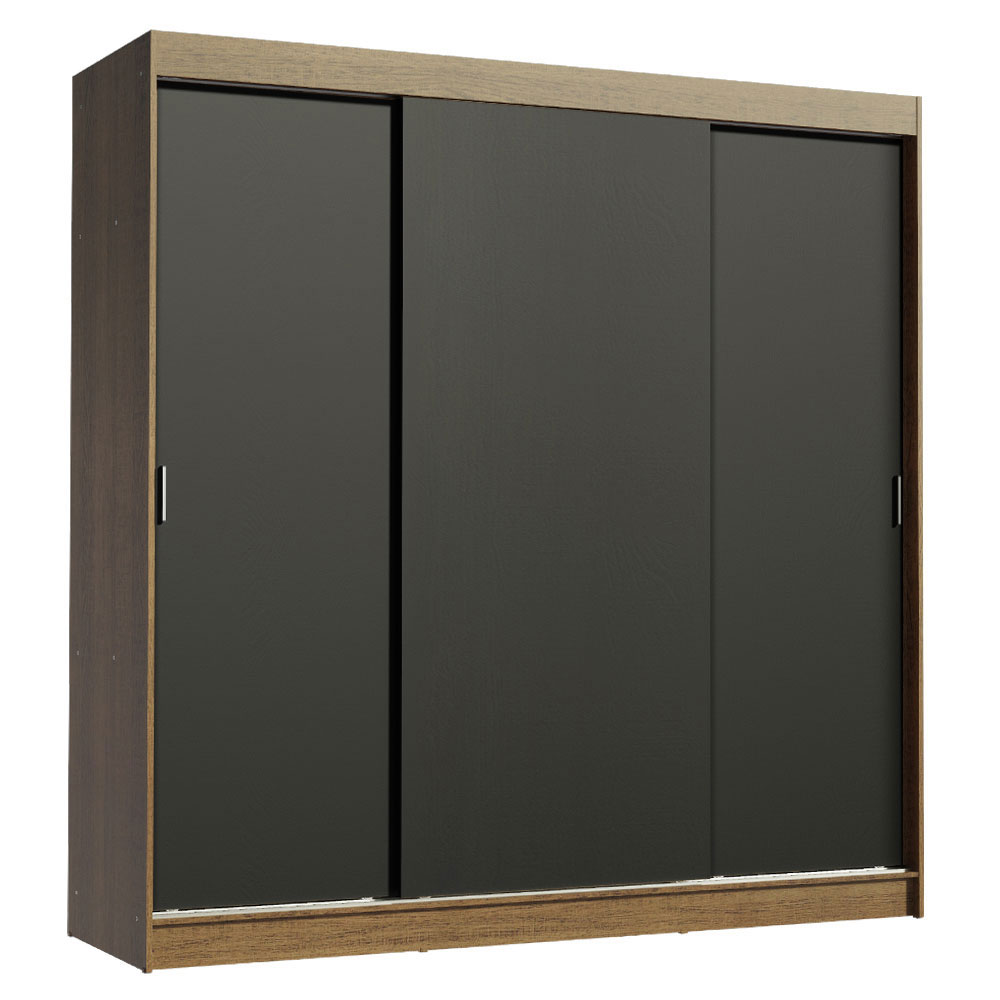 Clóset Reno 3 Puertas Corredizas 4 Cajones Marrón/Negro 180 cm x 205 cm x 54 cm
