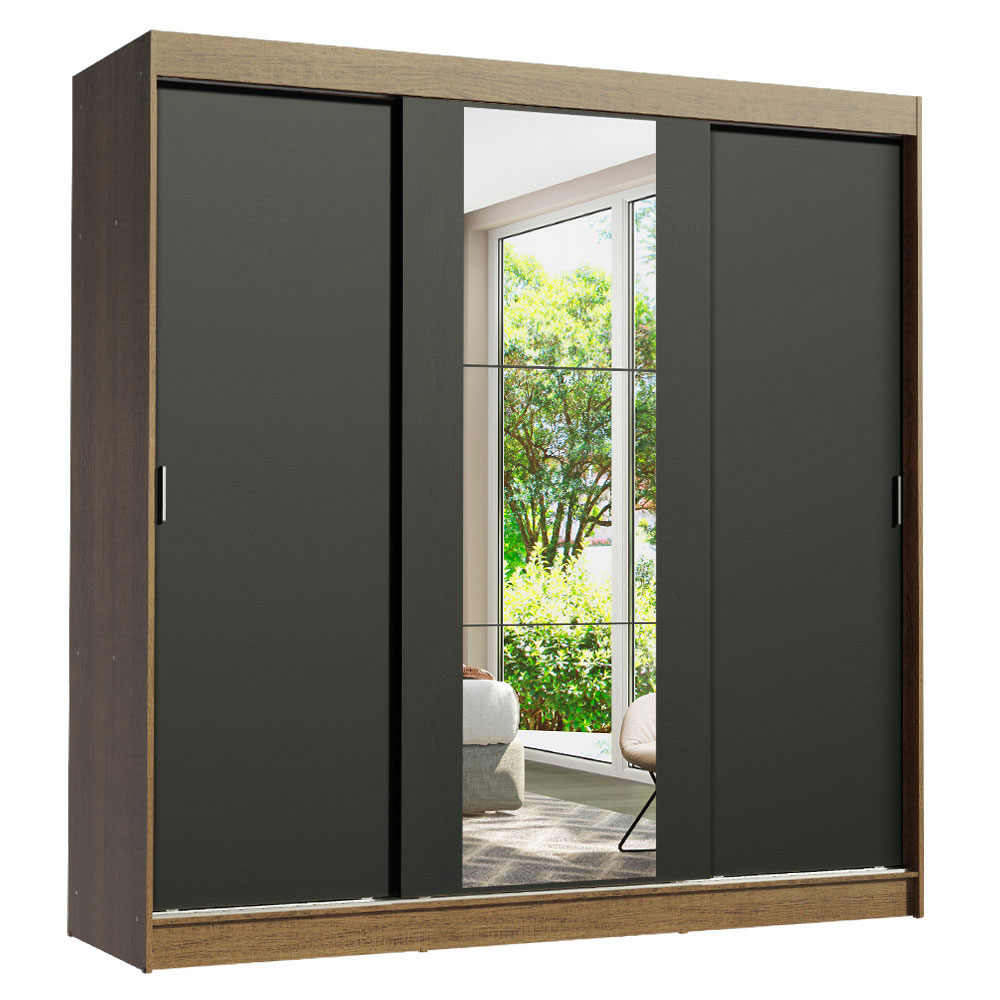 Clóset Reno 3 Puertas Corredizas 1 Espejo Marrón/Negro 180 cm x 205 cm x 54 cm
