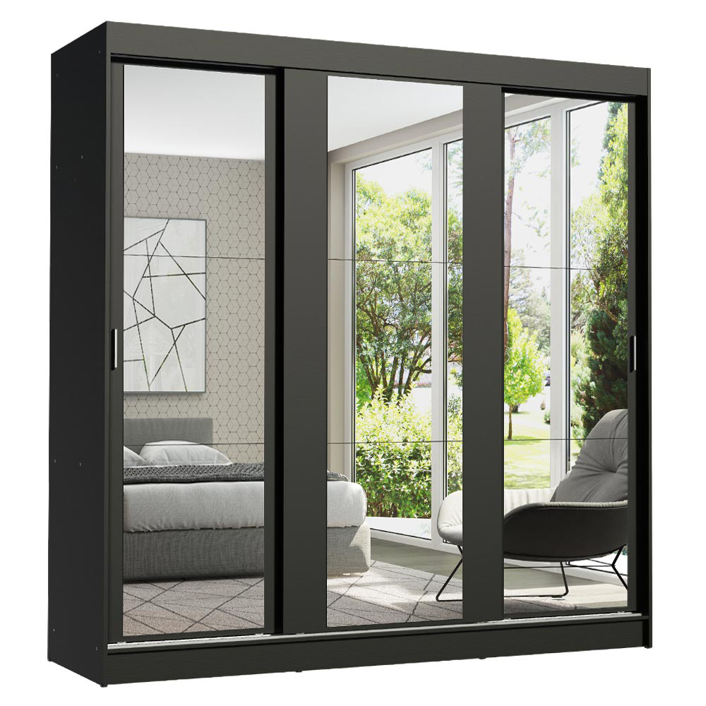 Clóset Reno 3 Puertas Corredizas con Espejos Negro 180 cm x 205 cm x 54 cm