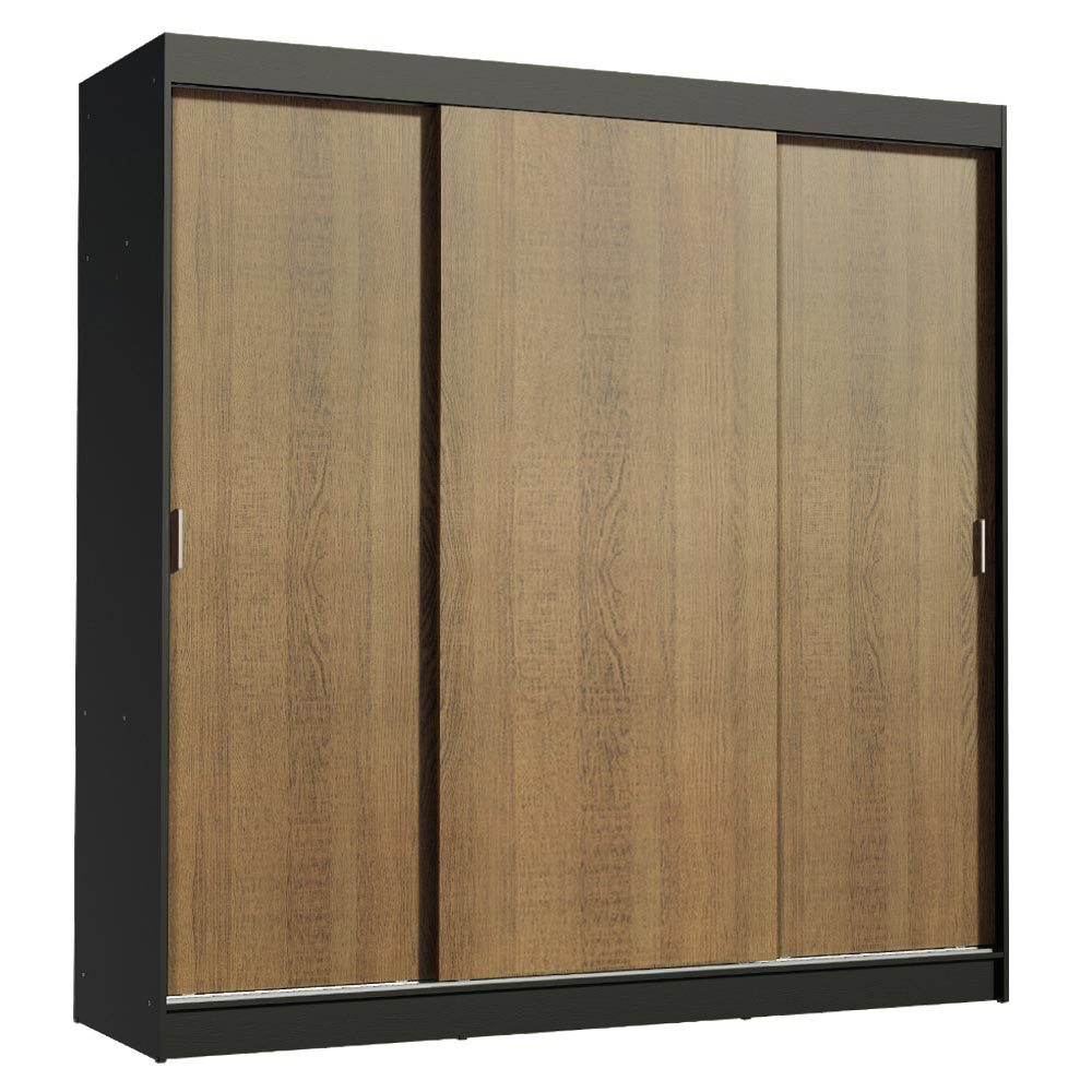 Clóset Reno 3 Puertas Corredizas 4 Cajones Negro/Marrón 180 cm x 205 cm x 54 cm