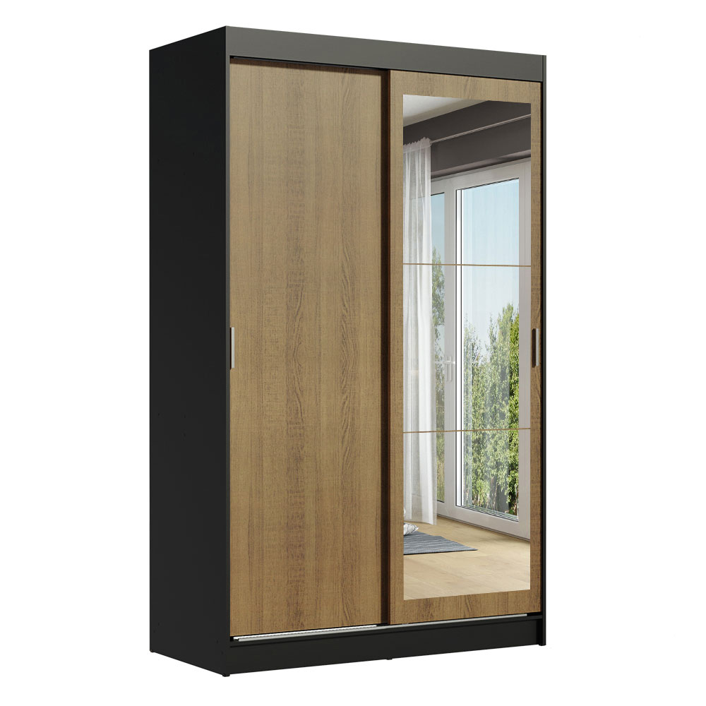 Clóset Tokio 2 Puertas Corredizas 1 Espejo Negro/Marrón 218 cm x 109 cm x 54 cm