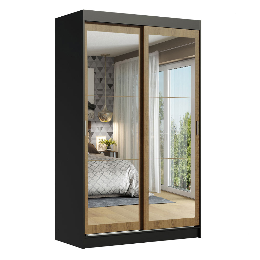 Closet Tokio 2 Puertas Corredizas con Espejos Negro/Marrón 218 cm x 109 cm x 54 cm