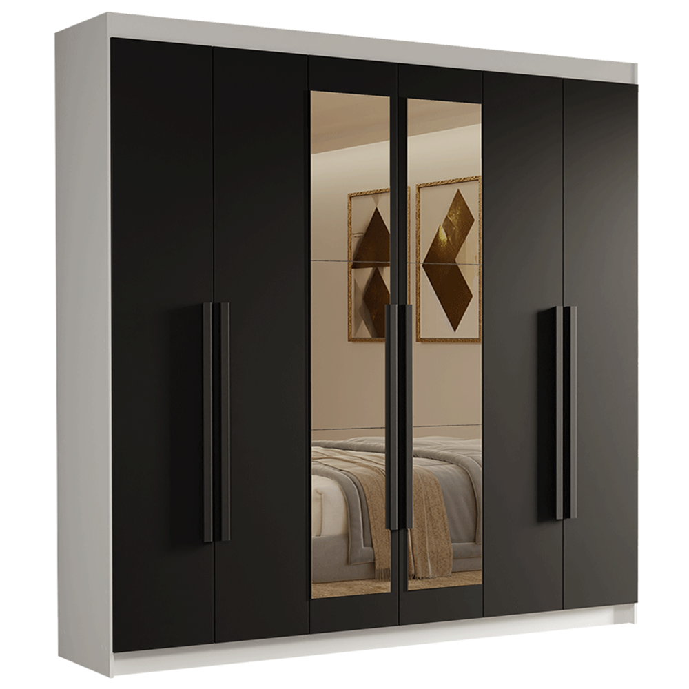 Closet Venus 6 Puertas 4 Cajones 2 Espejos BlancoNegro