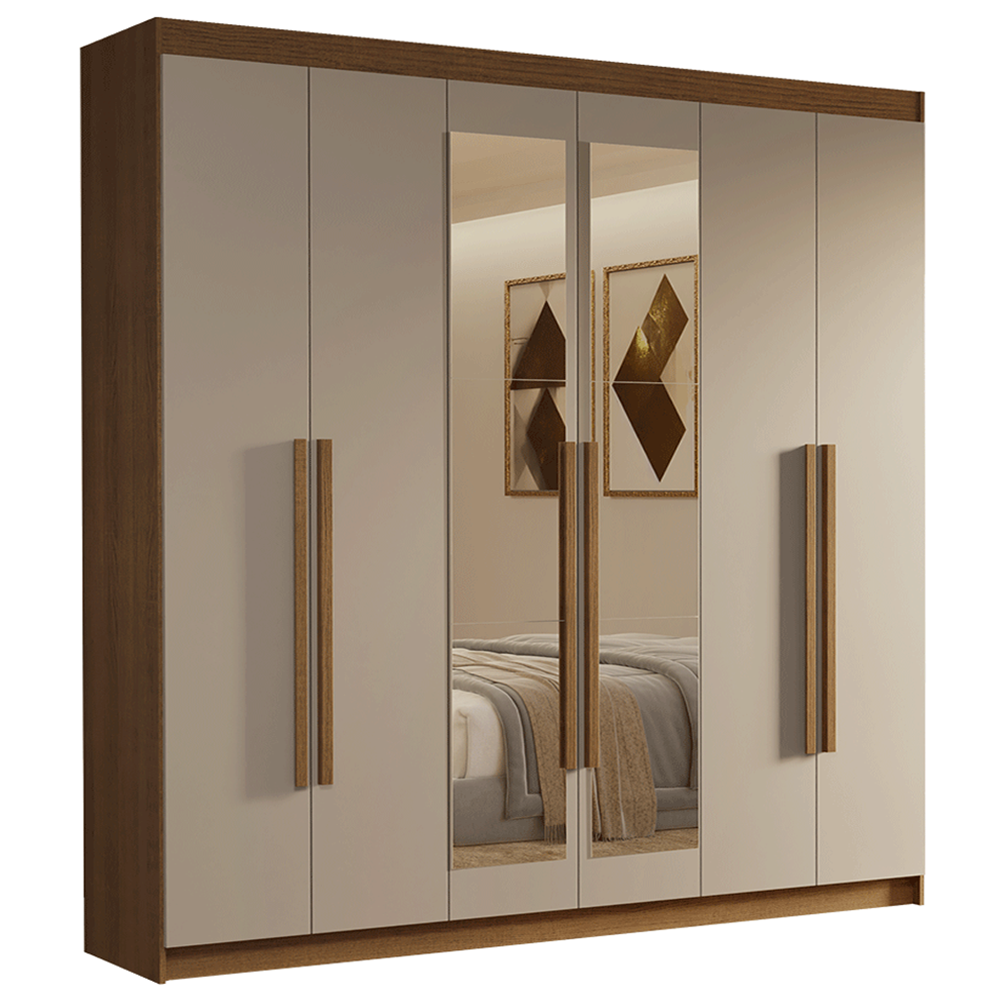 Closet Venus 6 Puertas 4 Cajones 2 Espejos MarrónCrema