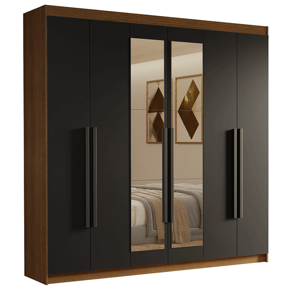 Closet Venus 6 Puertas 4 Cajones 2 Espejos MarrónNegro