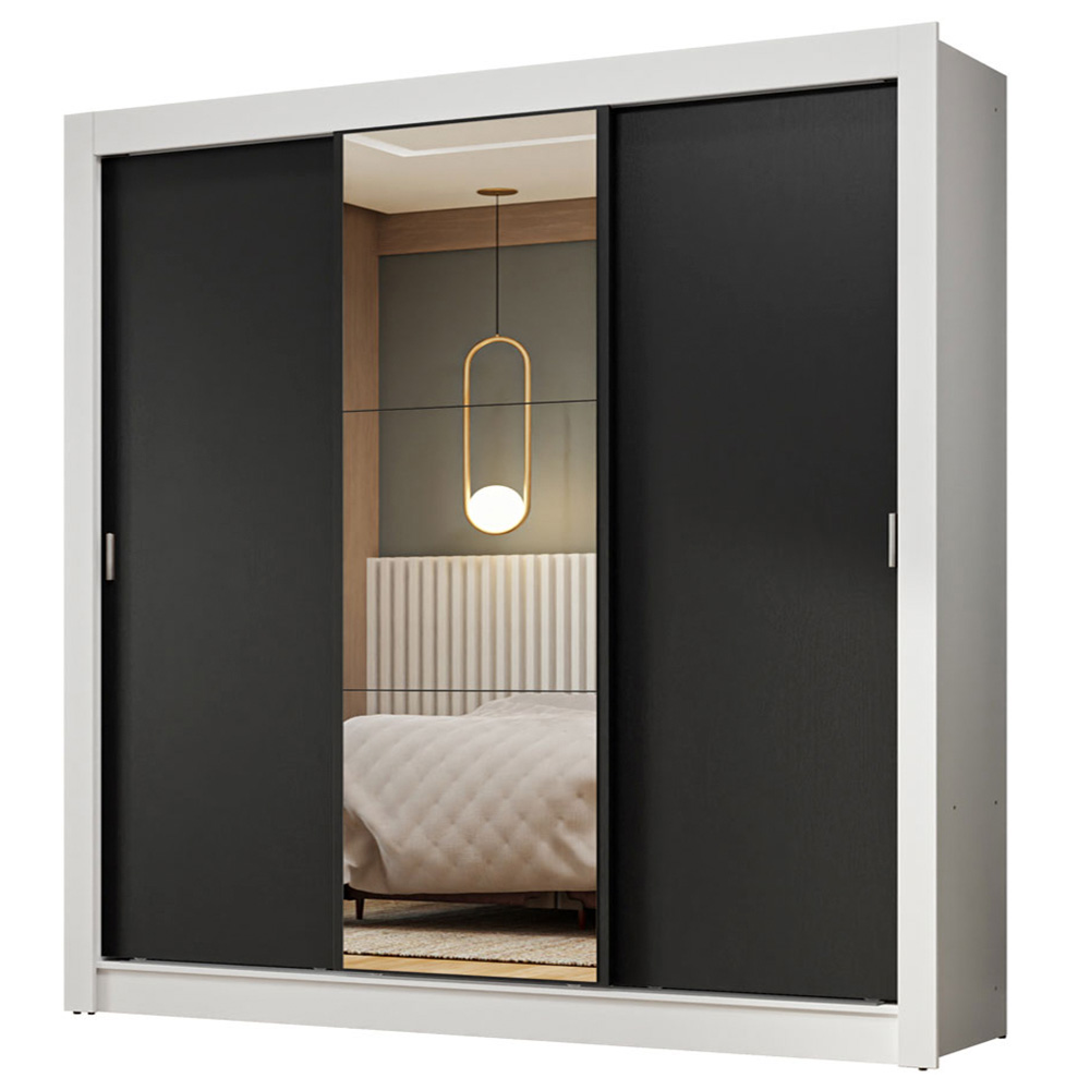 Clóset Nobre 3 Puertas Corredizas 1 Espejo Blanco/Negro 205 cm x 170 cm x 51 cm