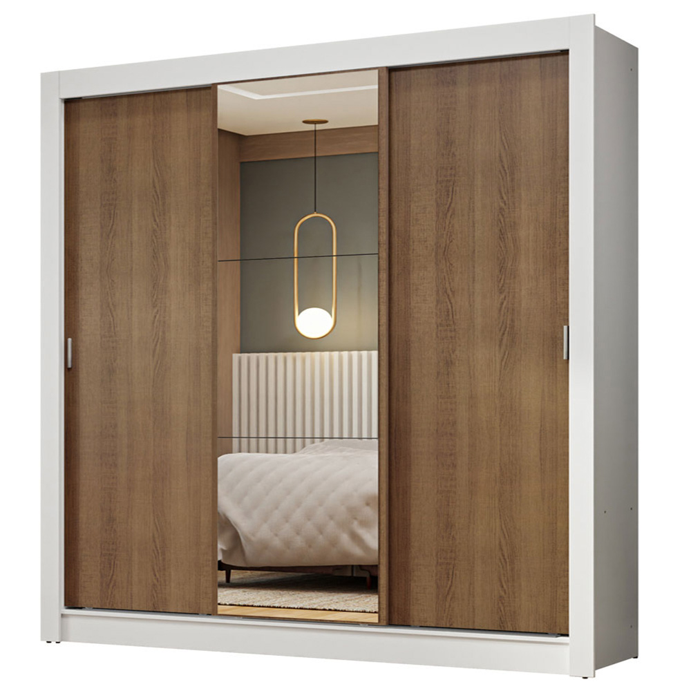 Clóset Nobre 3 Puertas Corredizas 1 Espejo Blanco/Marrón 205 cm x 170 cm x 51 cm