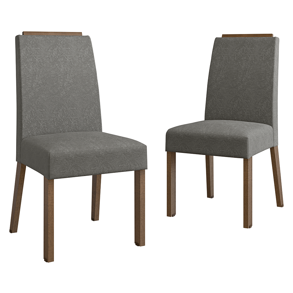 Kit 2 Sillas de Comedor Madesa 4255 Silver con Borde Superior MarrónPlateado