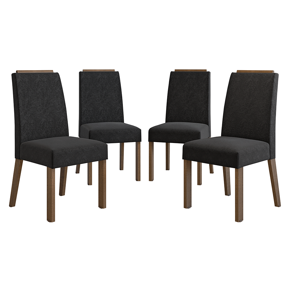 Kit 4 Sillas de Comedor Madesa 4255 Oxford con Borde Superior MarrónOxford