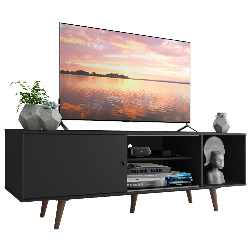 Centro de Entretenimiento Mesa para TV Dubai Hasta 65 Pulgadas Negro (Patas Marrón)