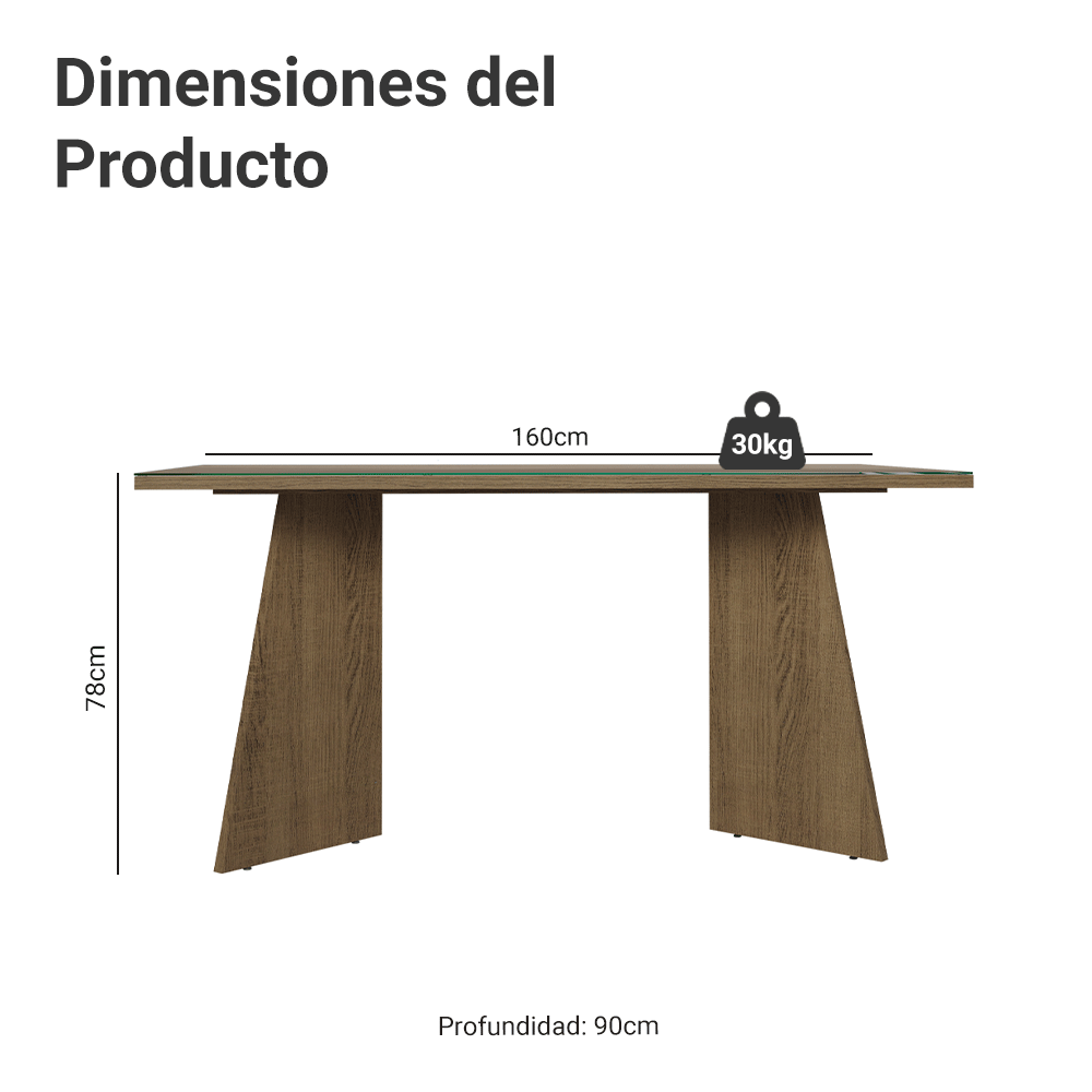 Mesa de Comedor Rectangular 6 Puestos con Tablero de Madera y Cristal Marrón