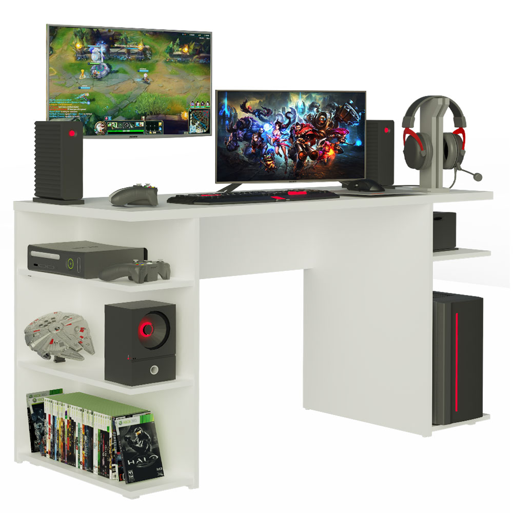 Escritorio Gamer Moderno para PC y Consola Blanco