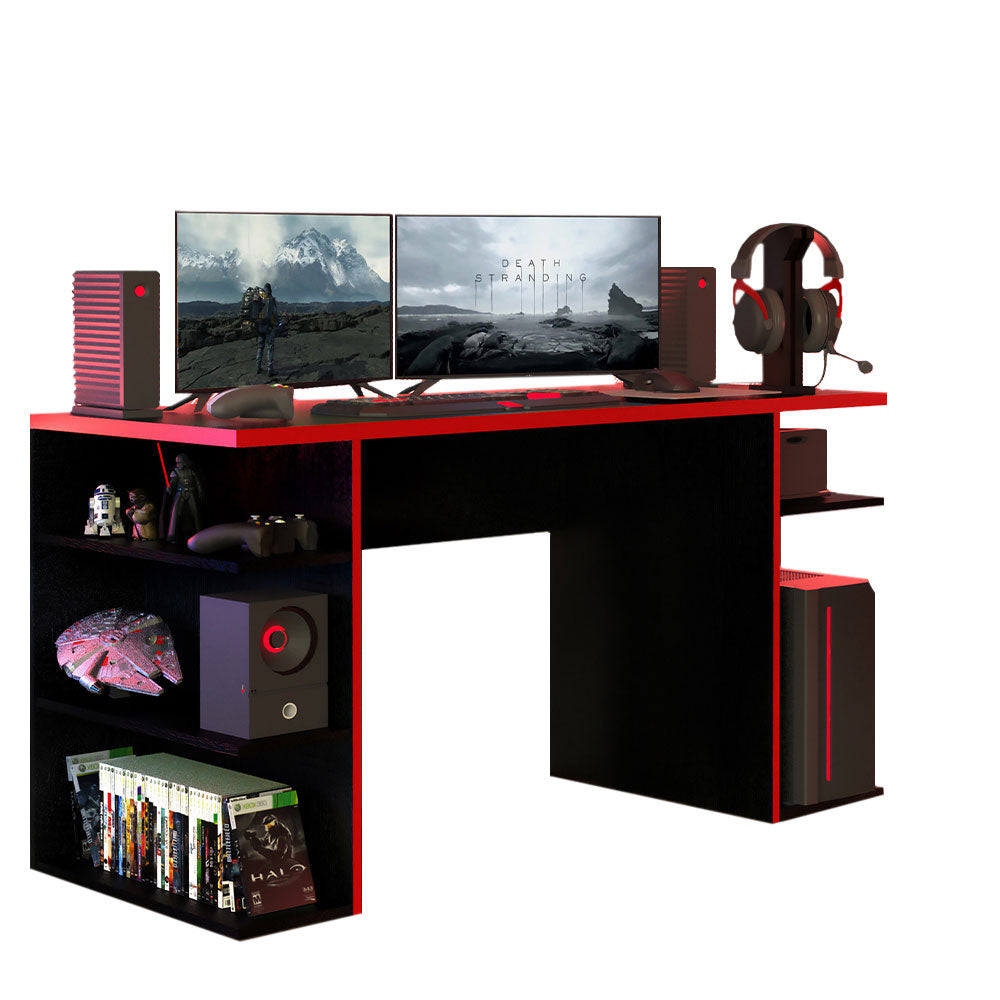 Escritorio Gamer Moderno para PC y Consola NegroRojo