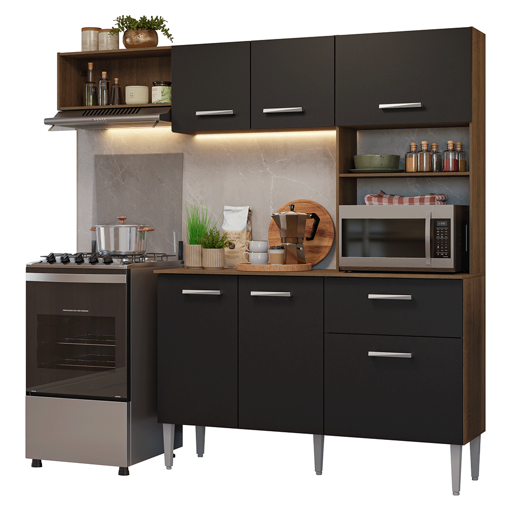 Mueble de Cocina Compacta Aura 2.00 Metros MarrónNegro