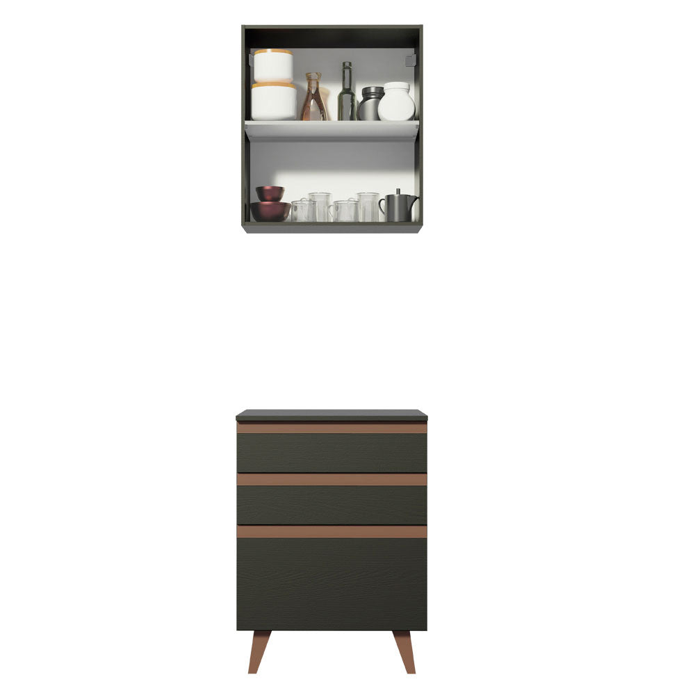 Kit Mueble de Cocina Superior y Mueble Bajo Reims 60 cm Negro