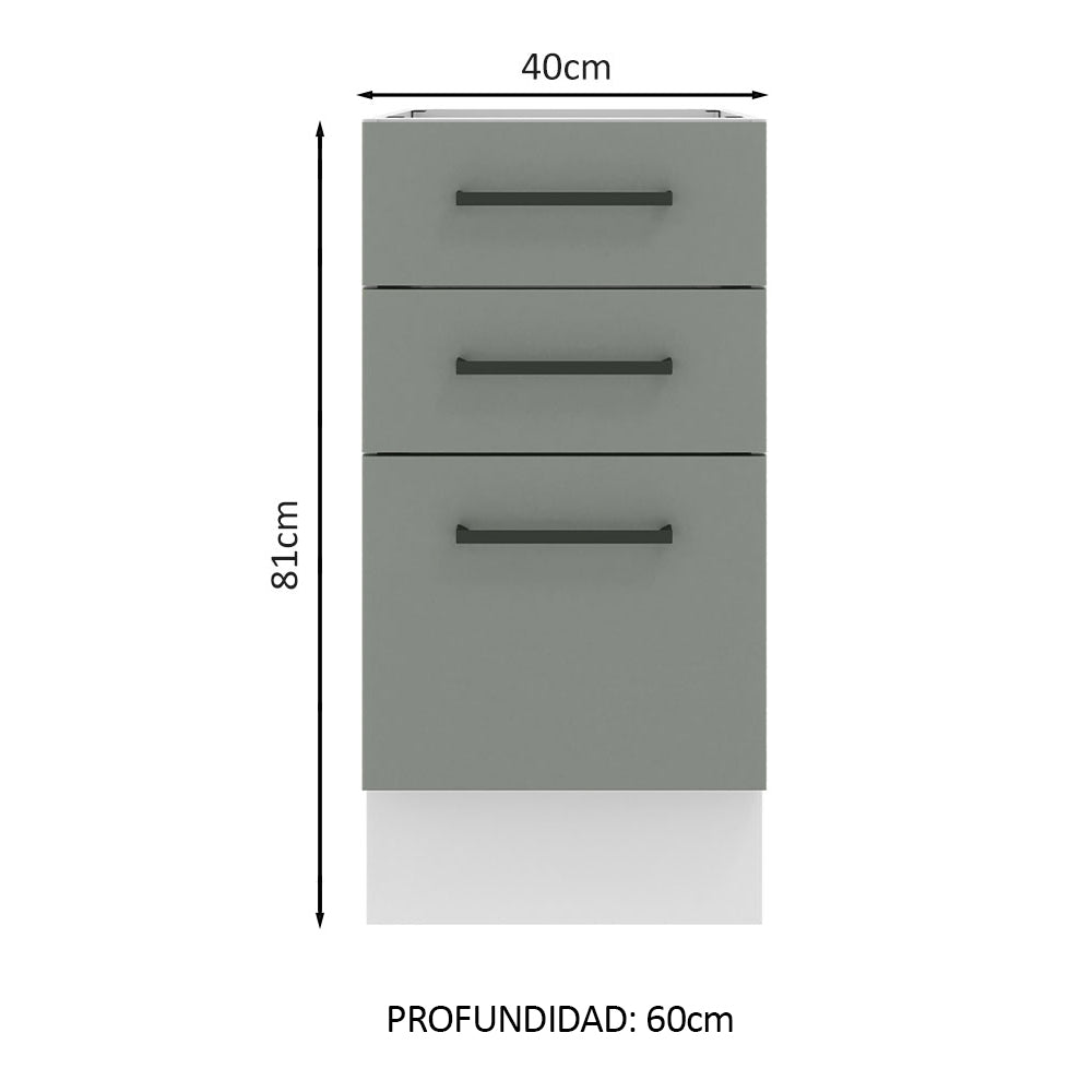 Mueble de Cocina Bajo Agata 3 Cajones 40 cm x 60 cm sin Encimera Blanco/Gris