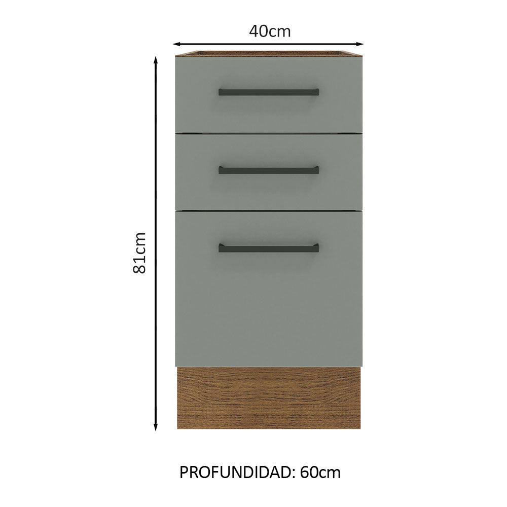 Mueble de Cocina Bajo Agata 3 Cajones 40 cm x 60 cm sin Encimera Marrón/Gris