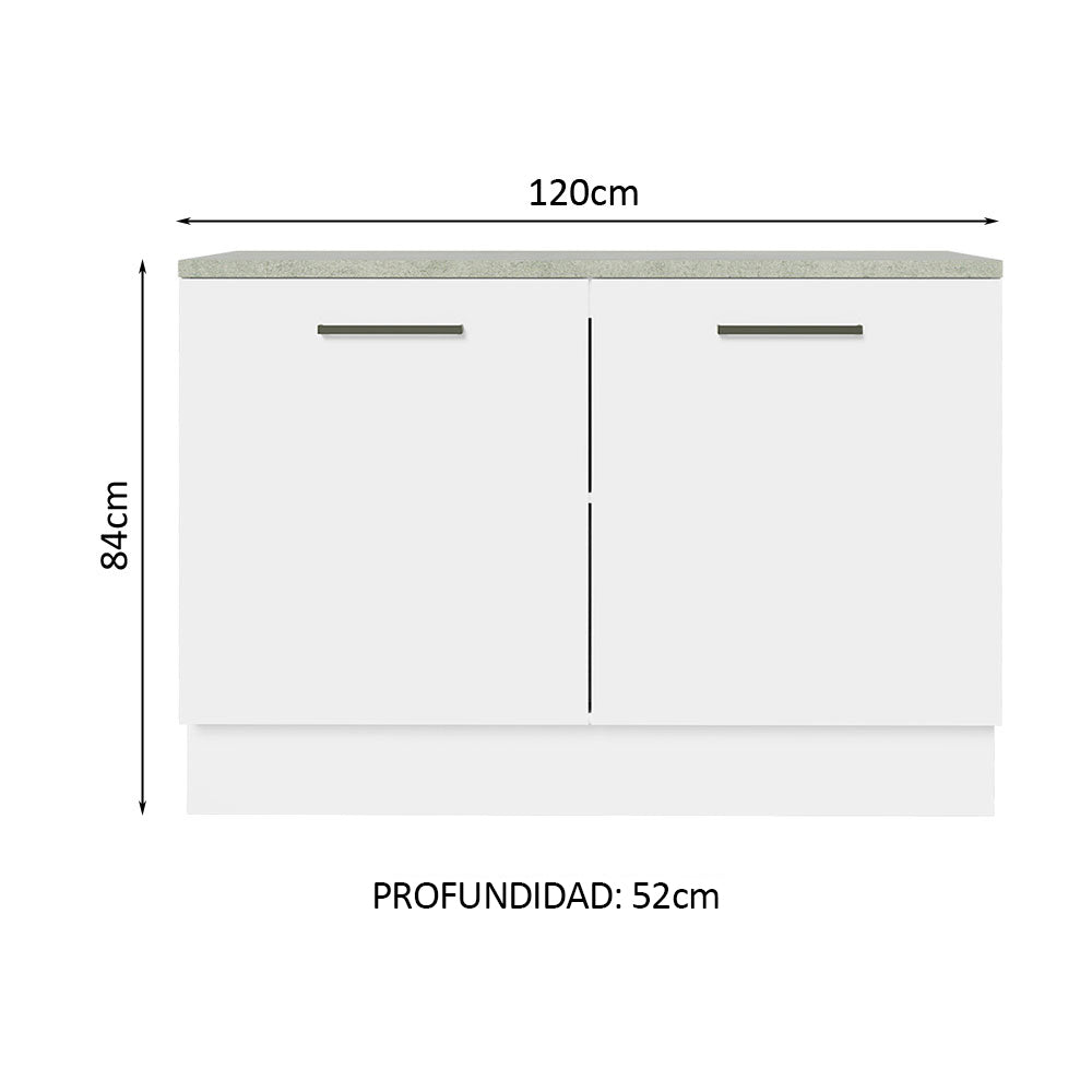 Mueble de Cocina Bajo Agata 1.20 m 2 Puertas con Encimera Blanco