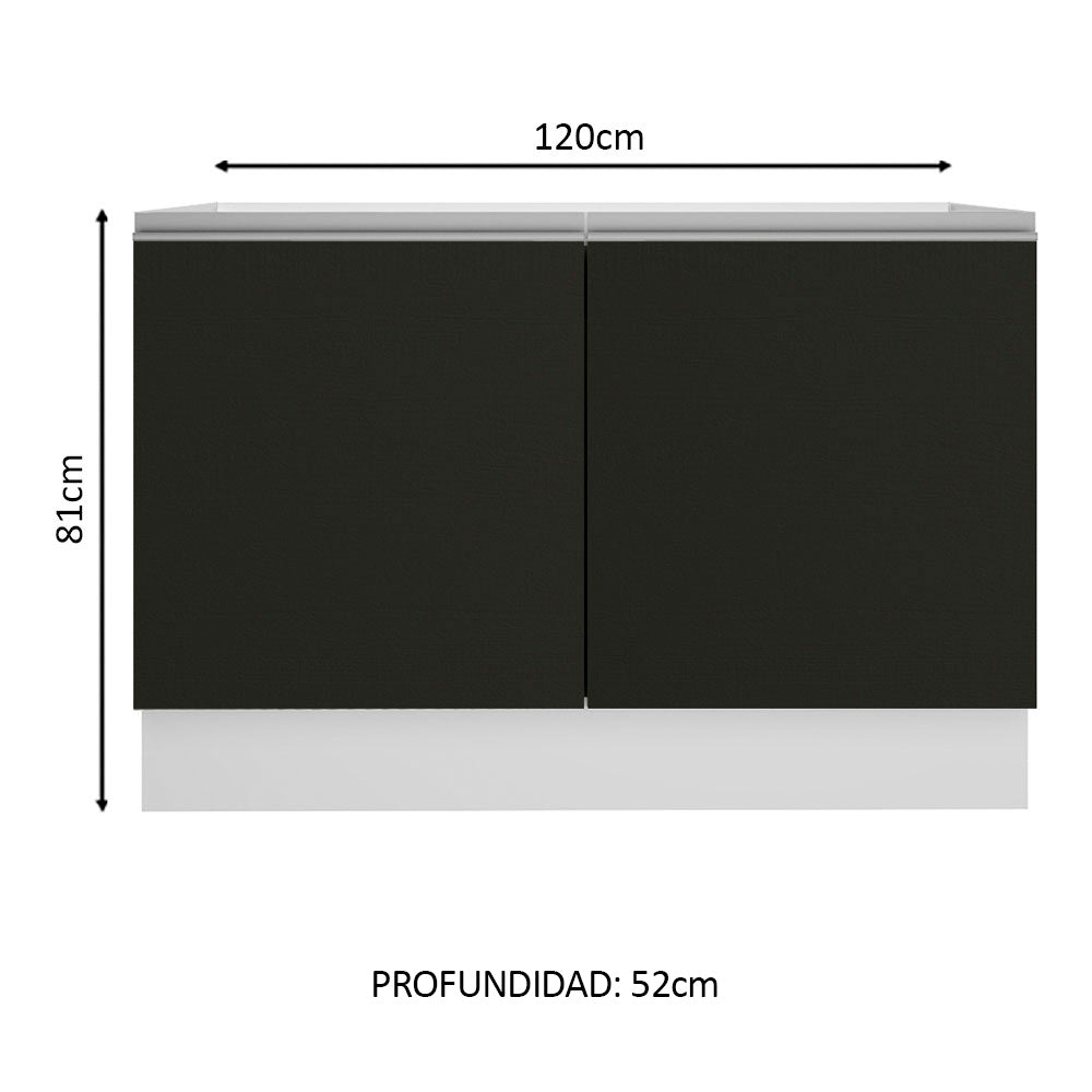 Mueble de Cocina Bajo Glamy 1.20 Metros 2 Puertas Blanco/Negro