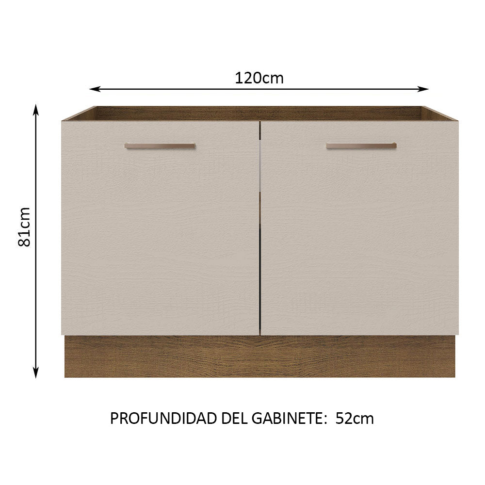 Gabinete Bajo de Lavaplatos 120cm 1 Puerta 2 Cajones Marrón/Crema (Sin Mesón y Sin Lavaplatos) Agata