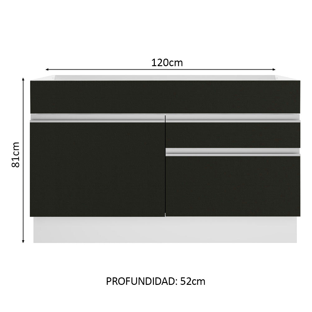 Gabinete Bajo de Lavaplatos 120cm 1 Puerta 2 Cajones Blanco/Negro (Sin Mesón y Sin Lavaplatos) Glamy