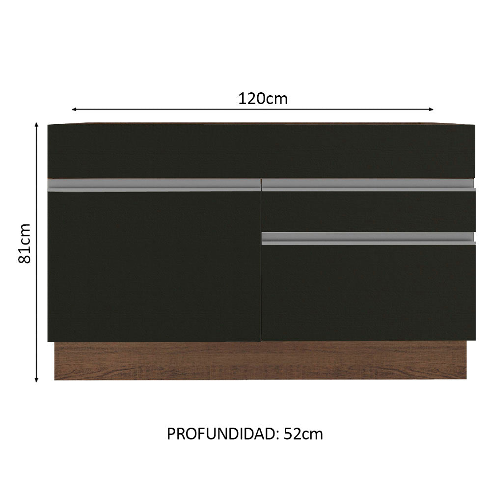 Gabinete Bajo de Lavaplatos 120cm 1 Puerta 2 Cajones Marrón/Negro (Sin Mesón y Sin Lavaplatos) Glamy