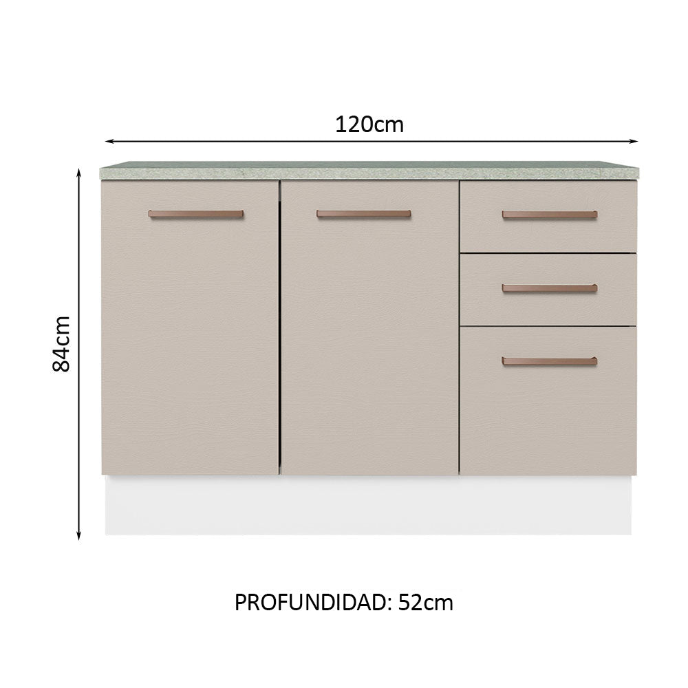 Mueble de Cocina Bajo Agata 1.20 m 2 Puertas 3 Cajones con Encimera Blanco/Crema