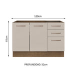 Mueble de Cocina Bajo Agata 1.20 m 2 Puertas 3 Cajones Marrón/Crema