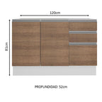 Mueble de Cocina Bajo Glamy 1.20 m 2 Puertas 3 Cajones Blanco/Marrón