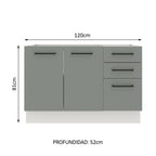 Mueble de Cocina Bajo Agata 1.20 m 2 Puertas 3 Cajones Blanco/Gris