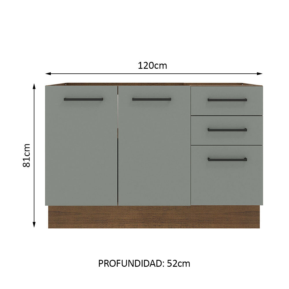 Mueble de Cocina Bajo Agata 1.20 m 2 Puertas 3 Cajones Marrón/Gris